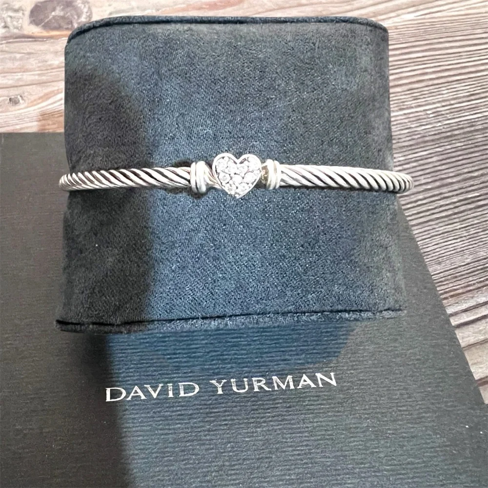 David Yurman Cable Collectibles® Heart Bracelet Sterling Silver w/Pavé Diamonds